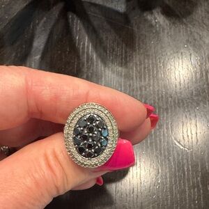 Silver sterling and Black & white diamond Gemstone Ring